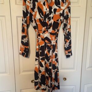 Banana Republic Long Sleeve Dress in Orange and Black